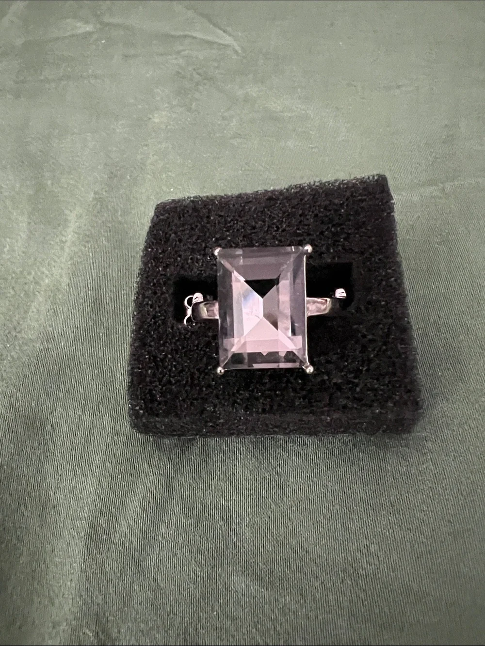 Silver Ring with Gray Rectangular Gemstone